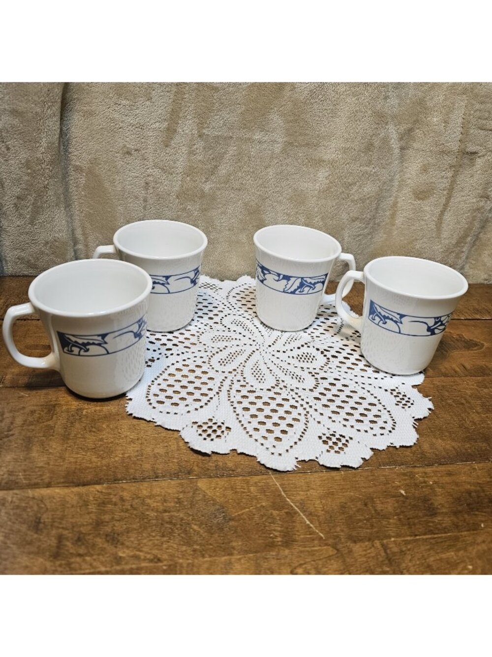 Set of 4 Corning Mugs Harvest Time Coffee Cups Corelle USA MADE - Blue Fruit